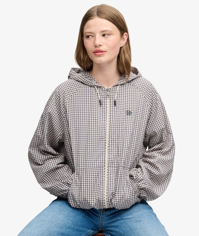 Superdry Damen Karierte Raglan-jacke mit Lockerer Passform Navy - Größe: 42