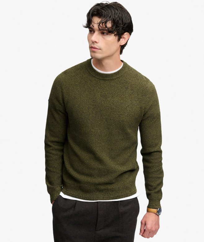 Superdry Herren Pullover mit Strukturstrick Lockerer Passform Green - Größe: XL