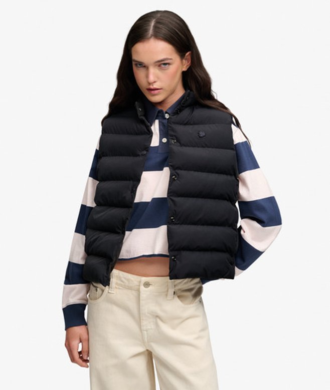 Superdry Damen Gesteppte Weste mit Schmaler Passform Dark Blue - Größe: 36