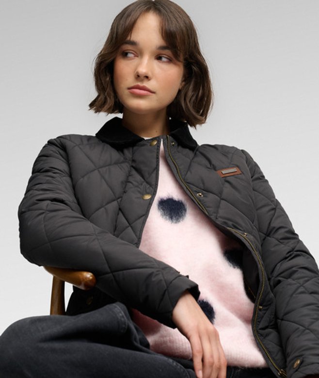 Superdry Damen Steppjacke mit Korddetails Black - Größe: 34