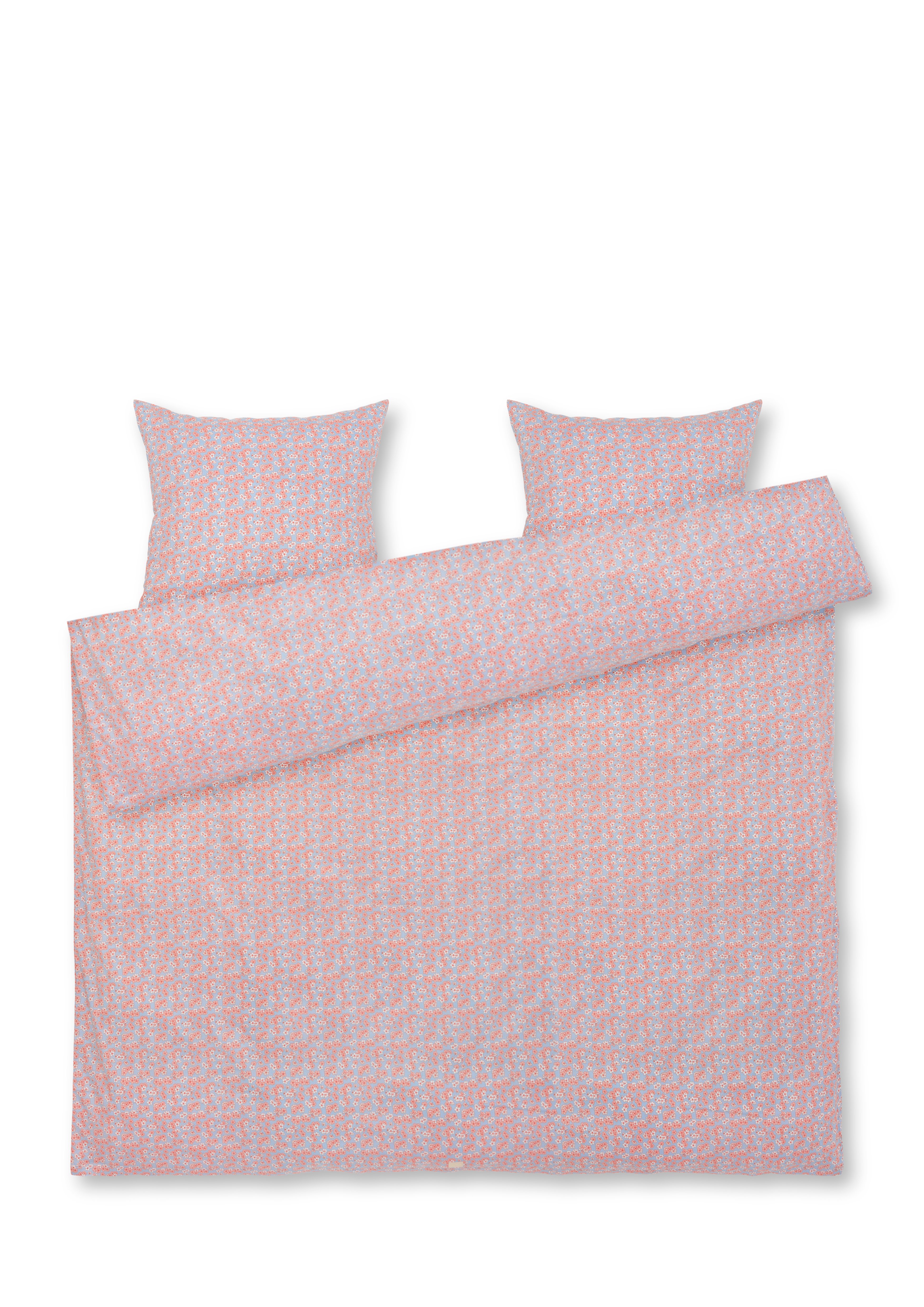 JUNA Doppelbettwäsche 200x220 cm - 100% Bio-Baumwollsatin - Pleasantly blau mit rosa Blumen