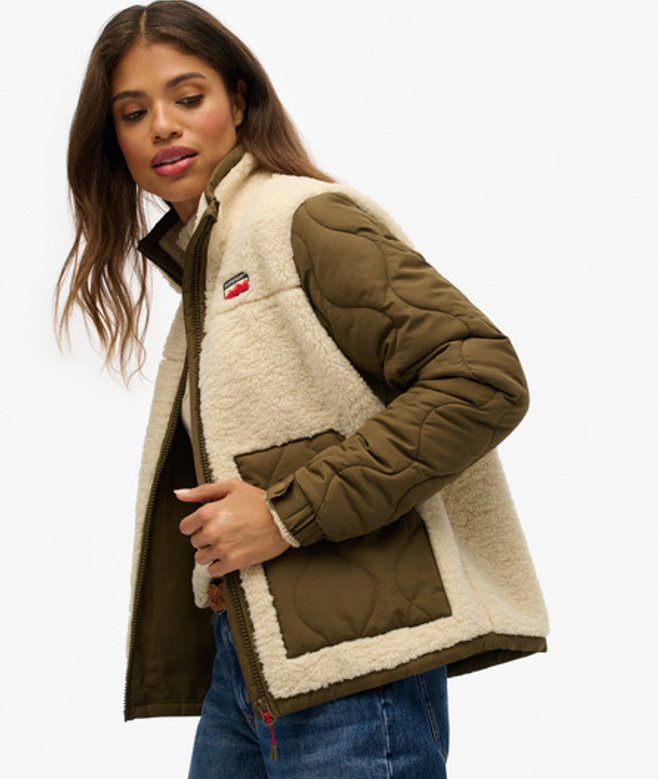 Superdry Damen Sherpa Fleece Hybrid-jacke Cream - Größe: 42