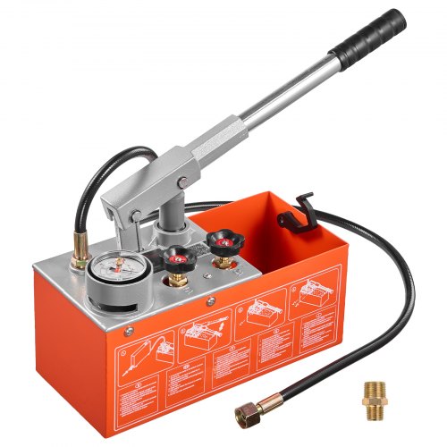 VEVOR hydrostatisk testpump 6,06 l hydraulisk manuell vattentrycksmätare, hydrostatisk vattenledningsläckagetestpump med dubbla ventiler, mätare och tank, 0-30 bar område, för rörledningsuppvärmning