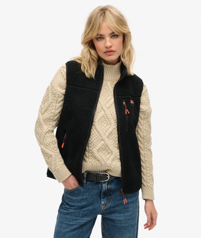 Superdry Damen Outdoor Fleeceweste Schwarz - Größe: 36