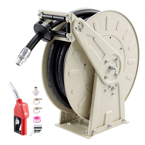 VEVOR Fuel Hose Reel, 19.05 x 9900 mm Retractable, Spring Driven Auto Swivel Rewind, 300 PSI, Heavy-Duty Carbon Steel Construction with Industrial Grade Rubber Hose, for Diesel Fuel, Kerosene
