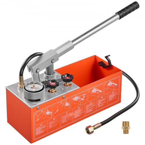 VEVOR hydrostatisk testpump 7,57 l hydraulisk manuell vattentrycksmätare, hydrostatisk vattenledningsläckagetestpump med dubbla ventiler, mätare och tank, 0-60 bar område, för rörledningar, uppvärmning
