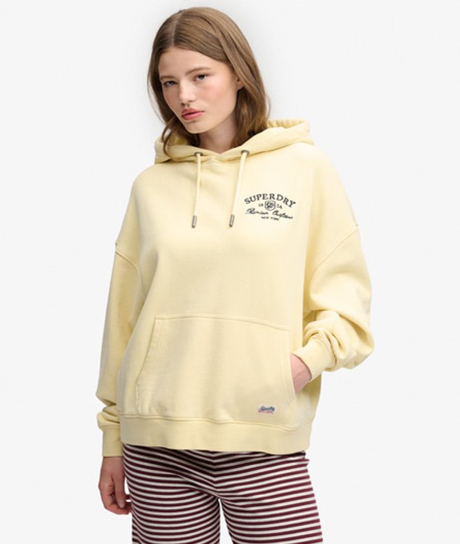 Superdry Damen Luxe Casual Kapuzenpullover mit Lockerer Passform Yellow - Größe: 38
