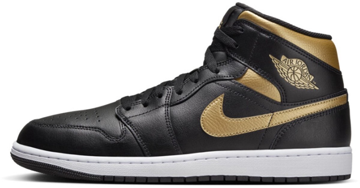Air Jordan 1 Mid Schwarz Metallic Gold Herren Sneaker Weiß DQ8426-071 45