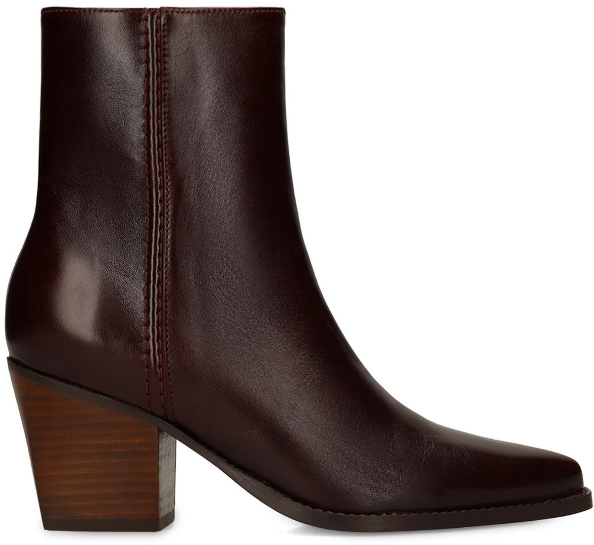 Burgundy leren enkellaarsjes met hak