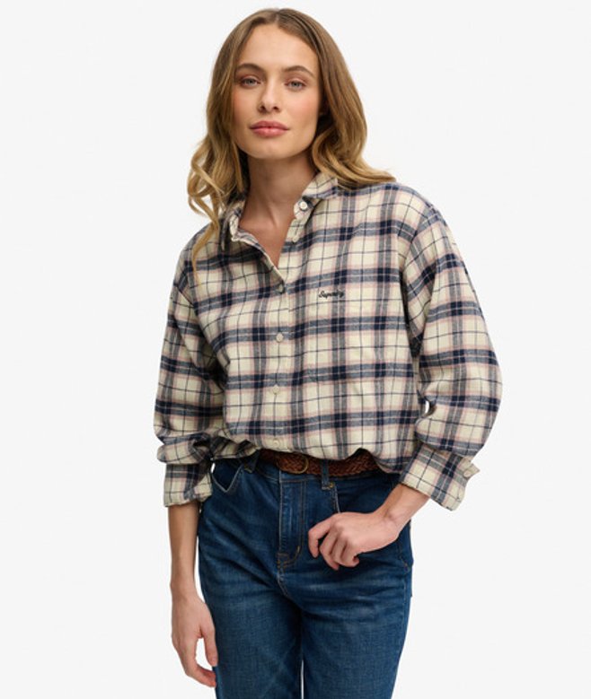 Superdry Damen Kariertes Flanellhemd in Lockerer Passform White - Größe: 36