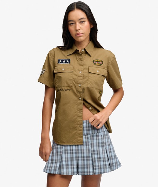 Superdry Damen Kurzärmliges Scout-hemd Lockere Passform Brown - Größe: 40