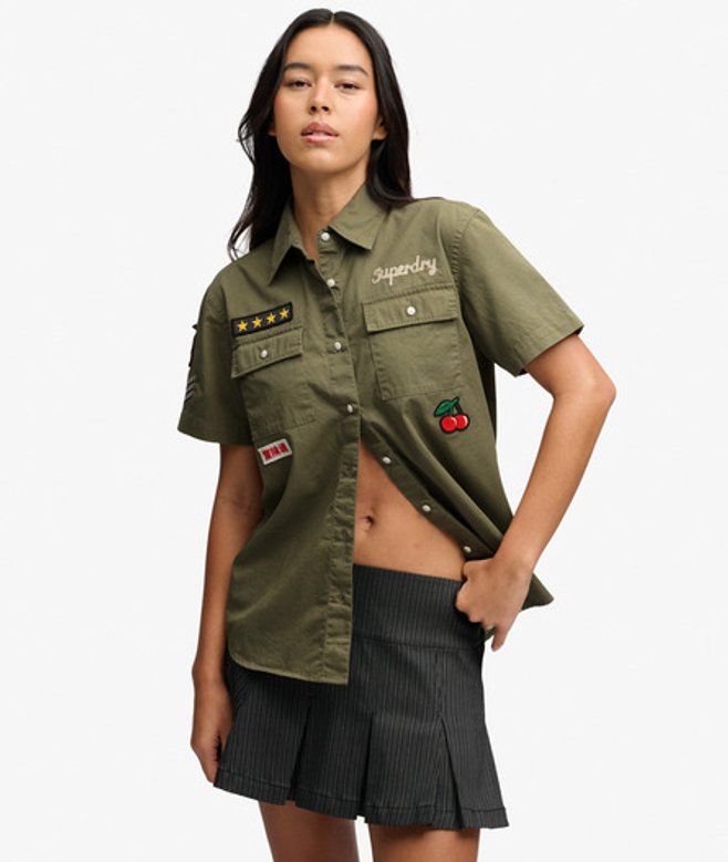 Superdry Damen Kurzärmliges Scout-hemd Lockere Passform Khaki - Größe: 34