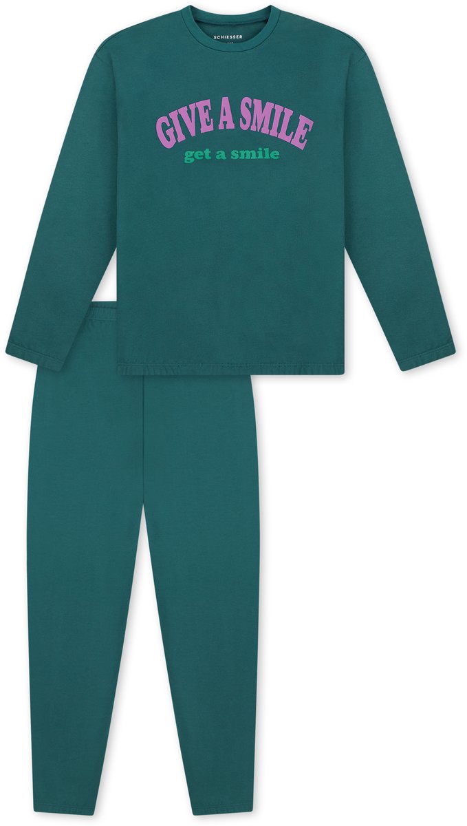 Schlafanzug lang Sweatware Bündchen tiefseegrün - Nightwear 140