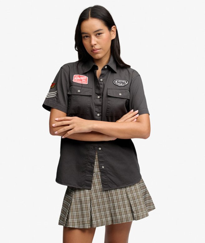 Superdry Damen Kurzärmliges Scout-hemd Lockere Passform Silver - Größe: 42