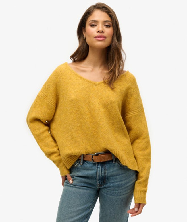Superdry Damen Pullover mit V-ausschnitt in Übergröße Gelb - Größe: 40