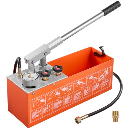 VEVOR hydrostatisk testpump 11,36 l hydraulisk manuell vattentrycksmätare, hydrostatisk vattenledningsläckagetestpump med dubbla ventiler, mätare och tank, 0-50 bar område, för rörledningar, uppvärmning