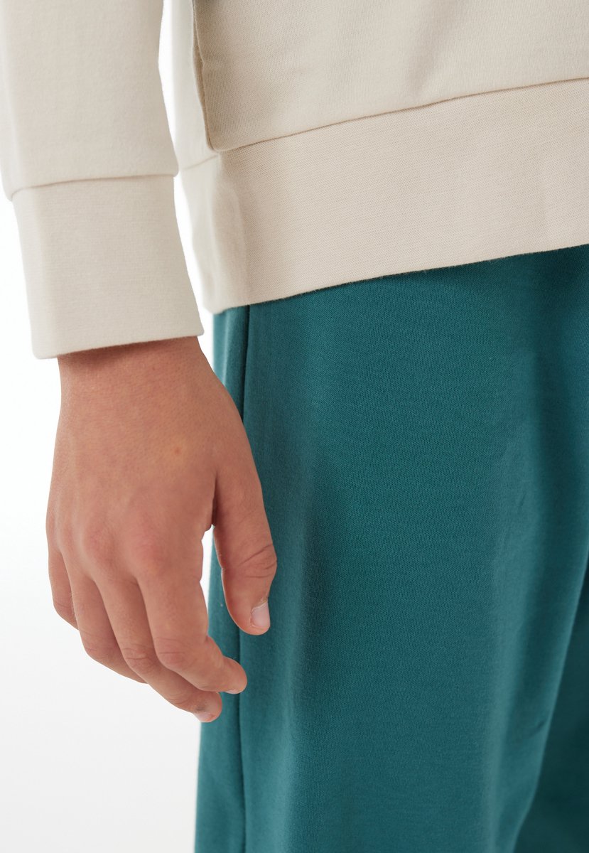 Schlafanzug lang Interlock Bündchen Ringel tiefseegrün - Nightwear 116