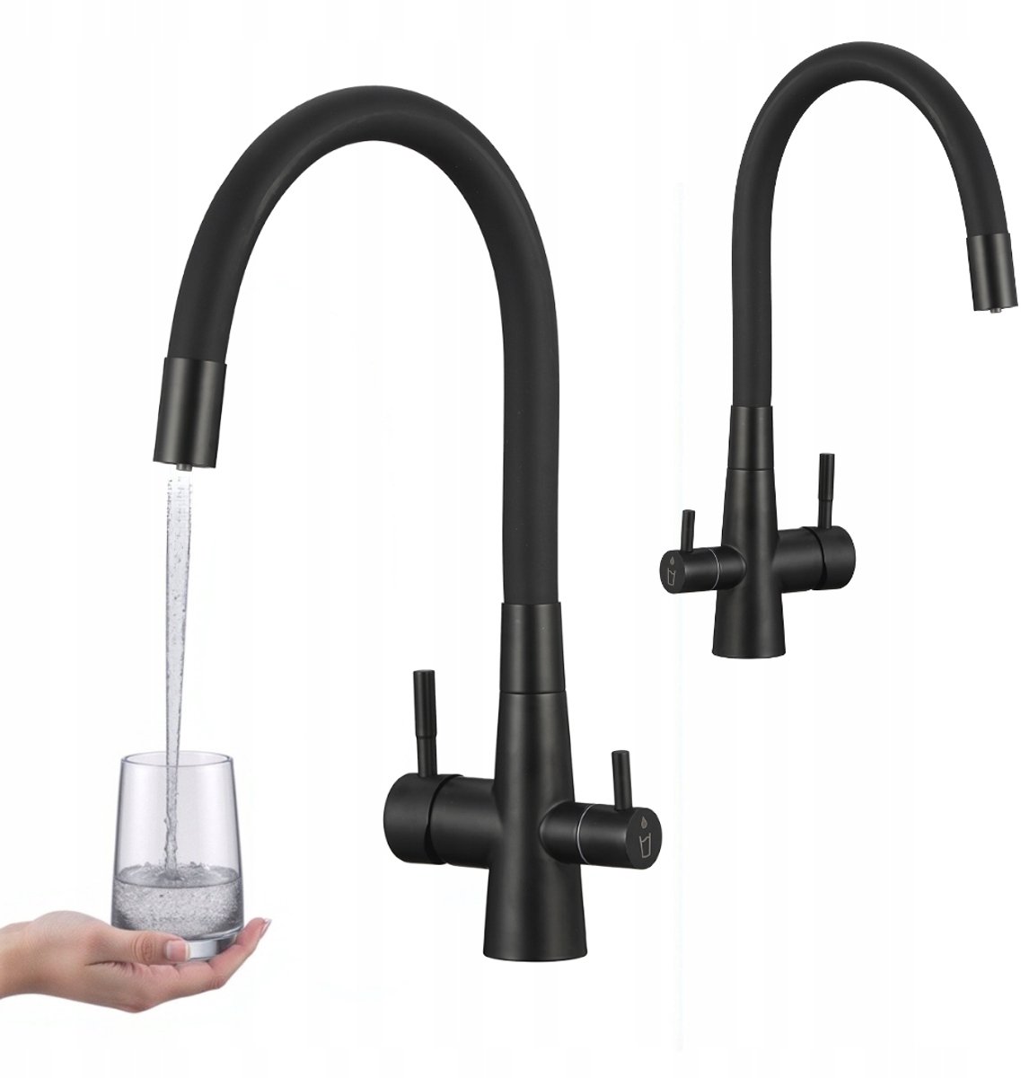 Küchenarmatur Riveco Schwarz Für Wasserfilter Flexible Auslauf Stehend 360