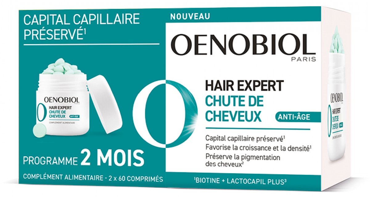 Oenobiol Hair Expert Anti-Aging-Behandlung gegen Haarausfall, Packung mit 2 x 60 Tabletten