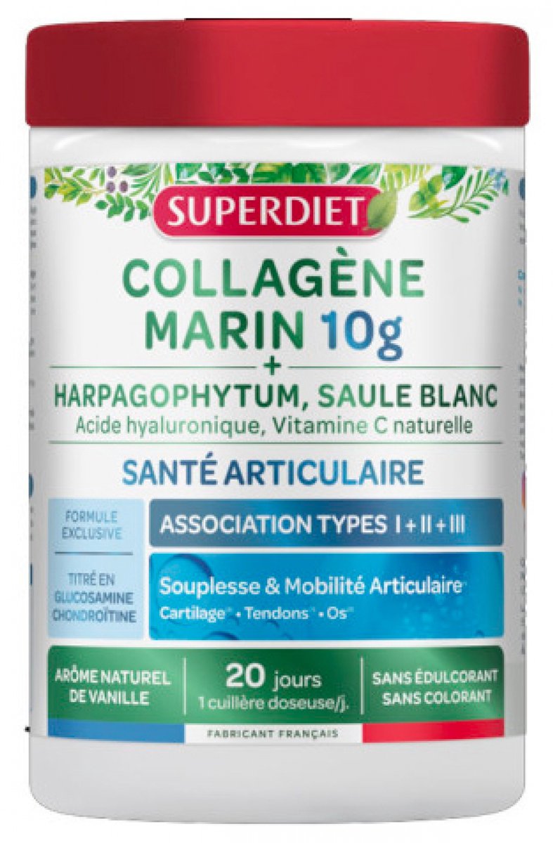 Superdiet Meereskollagen 10 g + Harpagophytum und Silberweide 220 g