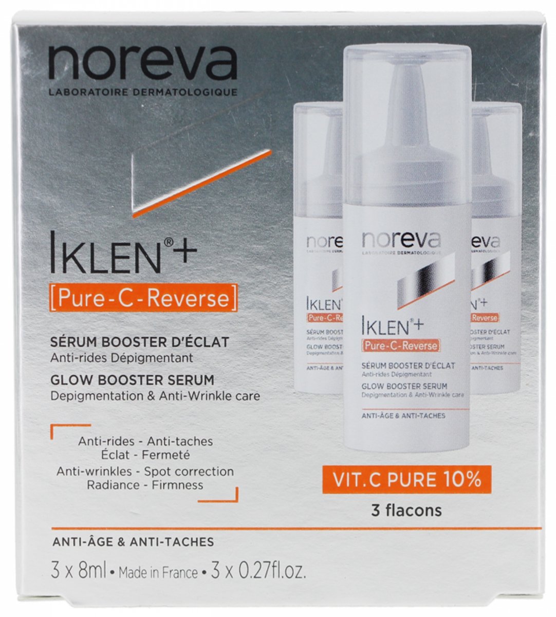 Noreva Iklen+ [Pure-C-Reverse] Serum für strahlende Haut, 3er-Pack (je 8 ml)