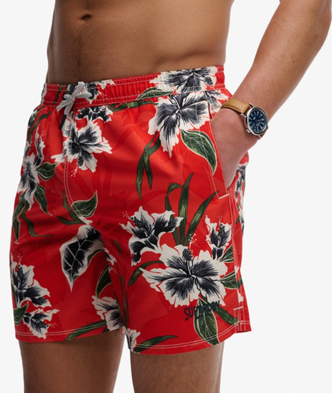 Superdry Herren Hawaiian Print 16-inch Badeshorts Red - Größe: XL