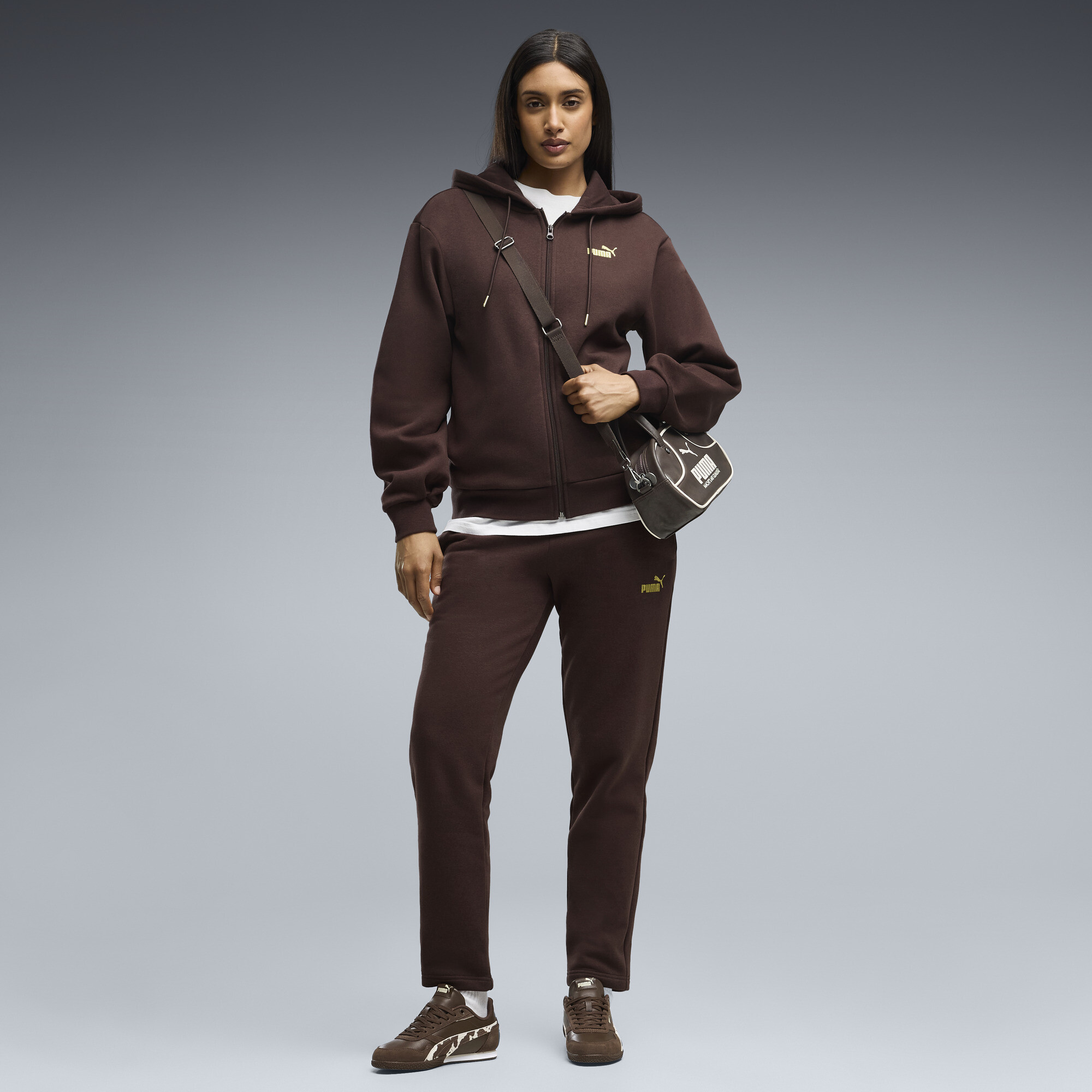 PUMA Metallisch Trainingsanzug mit Kapuze Damen, Kleidung, Braun, XS