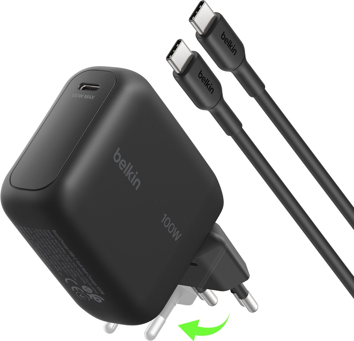 Belkin Belkin BoostCharge 100W USB-C GAN Ladegerät 1,5m Kabe, blk