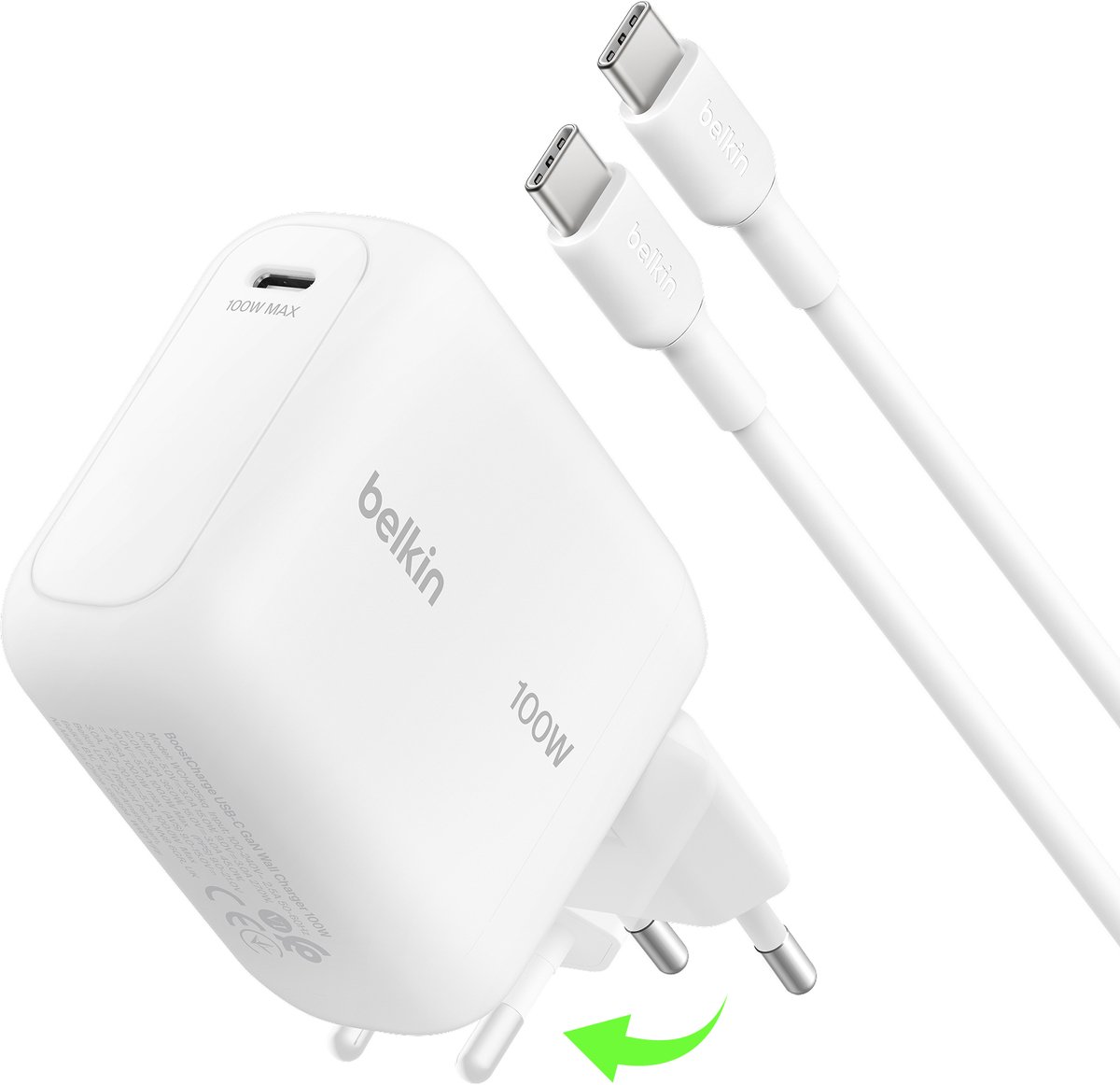 Belkin Belkin BoostCharge 100W USB-C GAN Ladegerät 1,5m Kabe, weiß