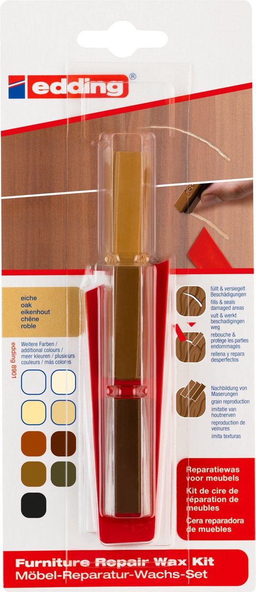 5 x Edding Möbel-Reparaturwachs edding 8901 Blisterverpackung eiche