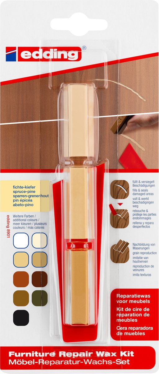 5 x Edding Möbel-Reparaturwachs edding 8901 Blisterverpackung fichte/k