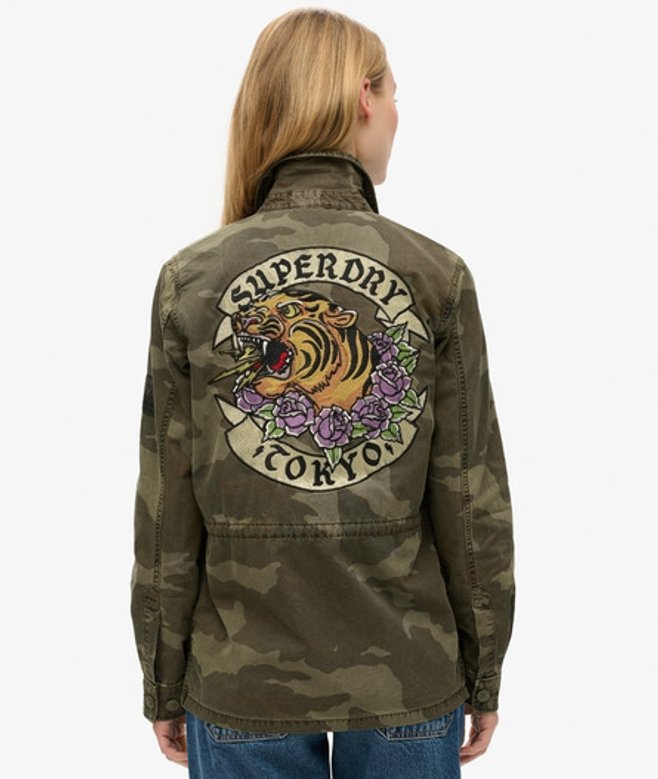 Superdry Damen Bestickte Military Feldjacke Kaki - Größe: 40
