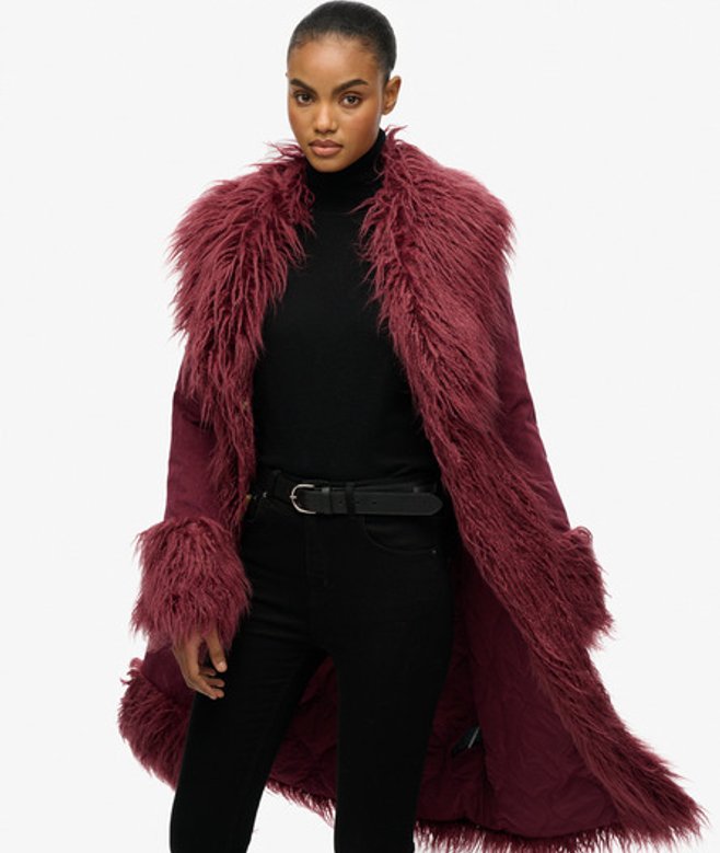 Superdry Damen Langer Afghan Mantel Purple - Größe: 34