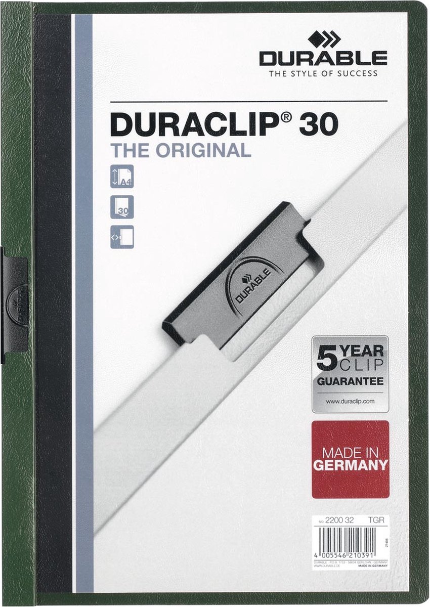 25 x Durable Klemmmappe Duraclip Original 30 bis 30 Blatt A4 dunkelgrü