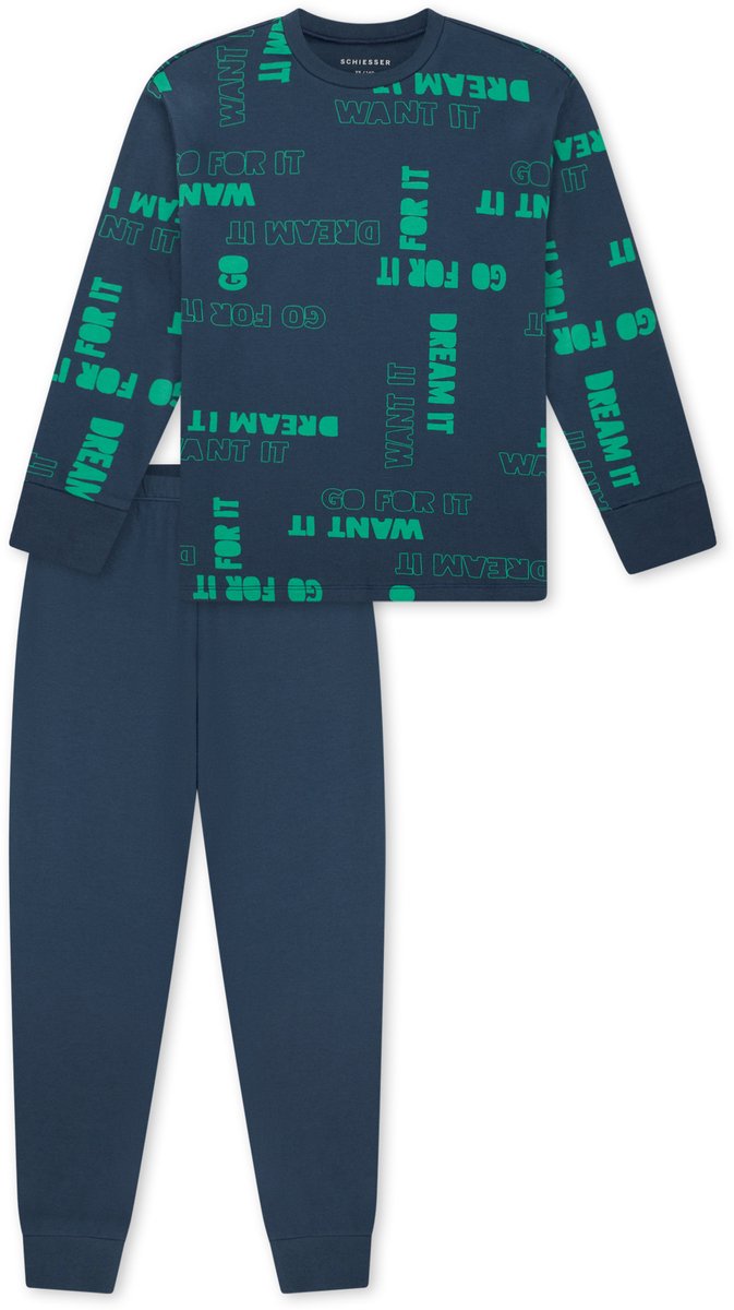 Schlafanzug lang Interlock Bündchen deep blue - Nightwear 164