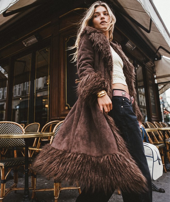 Superdry Damen Langer Afghan-mantel mit Schmaler Passform Brown - Größe: 44
