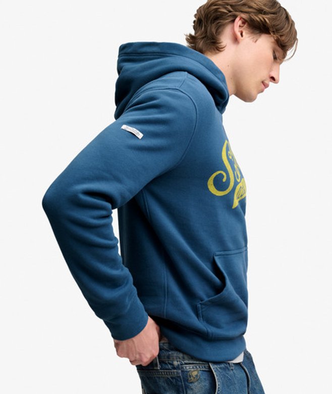 Superdry Herren Vintage Script Hoodie Blue - Größe: L