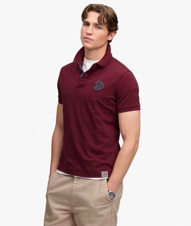 Superdry Herren Piqué Monogram Poloshirt Red - Größe: S