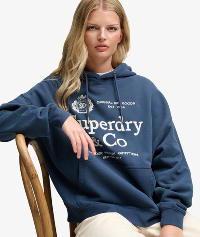 Superdry Damen Luxe Casual Kapuzenpullover mit Lockerer Passform Navy - Größe: 38