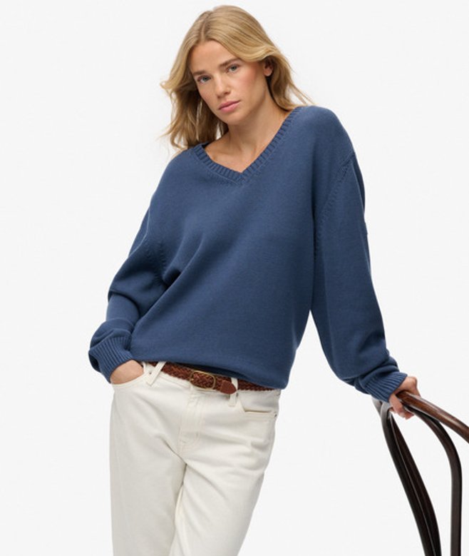 Superdry Damen OverGrößed Pullover mit V-ausschnitt Blue - Größe: 38