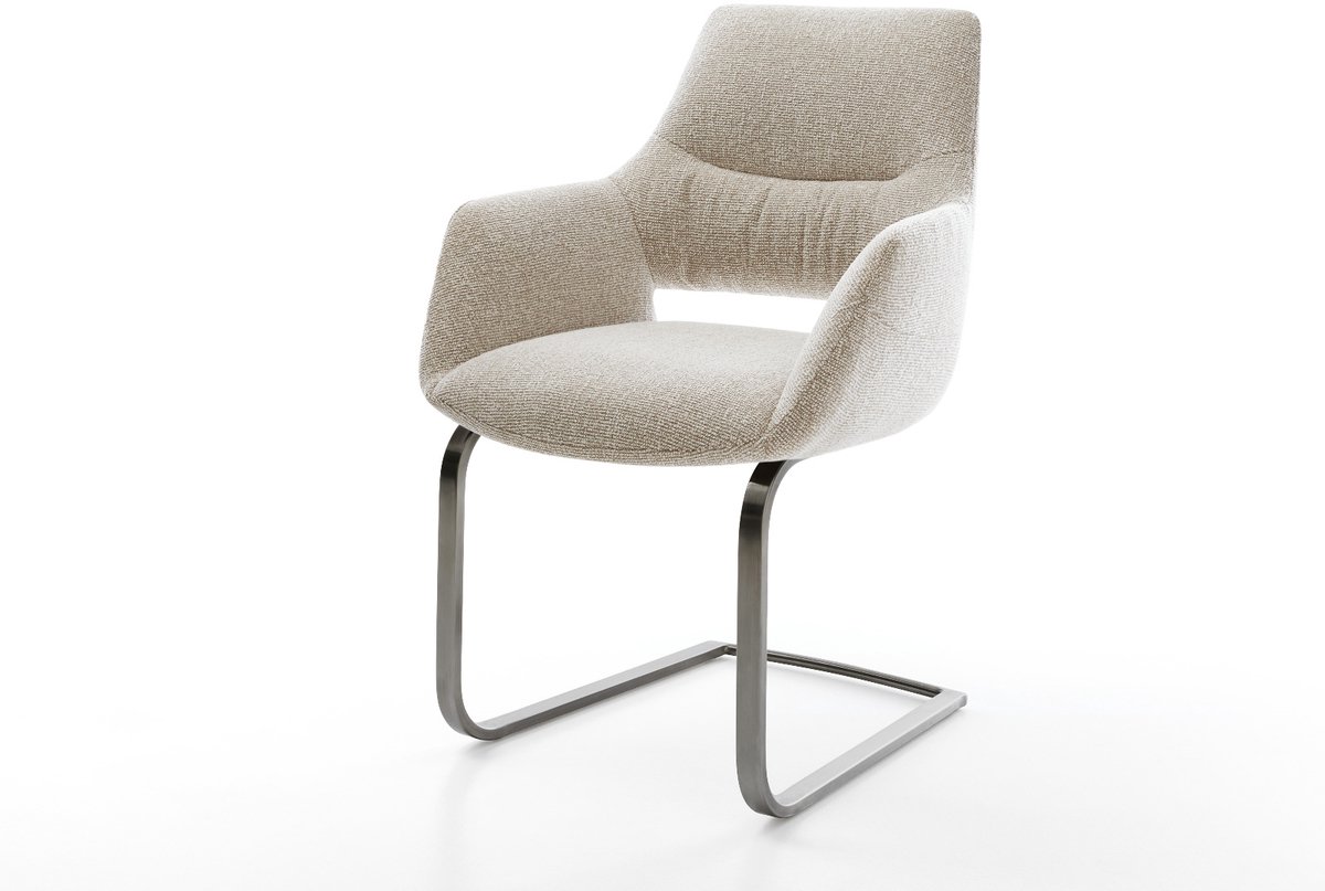 Freischwinger Yago-Flex mit Armlehnen Webstoff Soft Beige Freischwinger flach Graphit Taschenfederkern