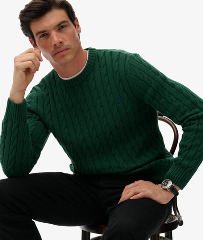 Superdry Herren Baumwoll-zopfmuster Rundhals-pullover Green - Größe: XL
