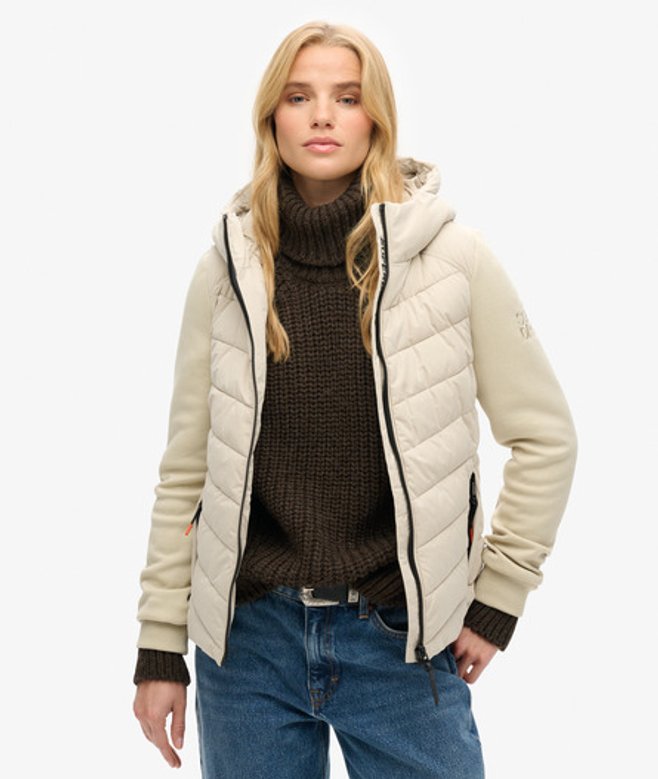 Superdry Damen Beige Storm Hybrid Steppjacke mit Kapuze, Größe: 44