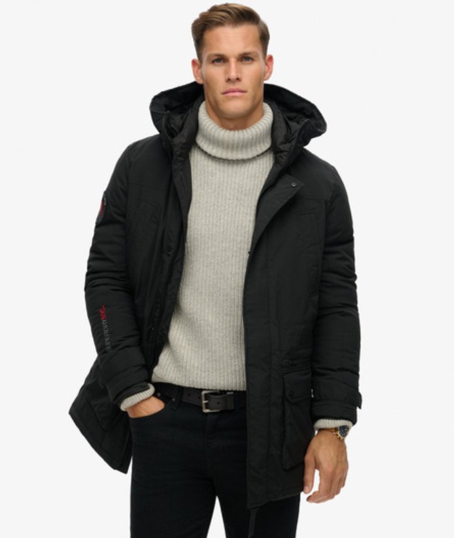Superdry Herren Wattierter City Parka Schwarz - Größe: S