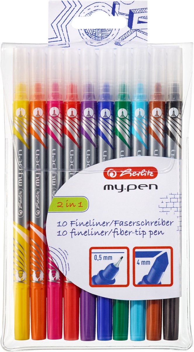 8 x Herlitz Faserschreiber-Feinliner my.pen 2 Spitzen VE=10 Stück