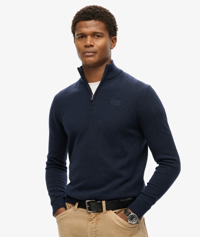 Superdry Herren Essential Strickpullover mit Halbreißverschluss und Stickerei Marineblau - Größe: Xxl