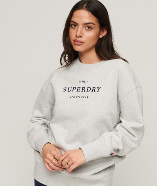 Superdry Damen Heraldry Sweatshirt mit Rundhalsausschnitt in Übergröße Grau - Größe: M/L