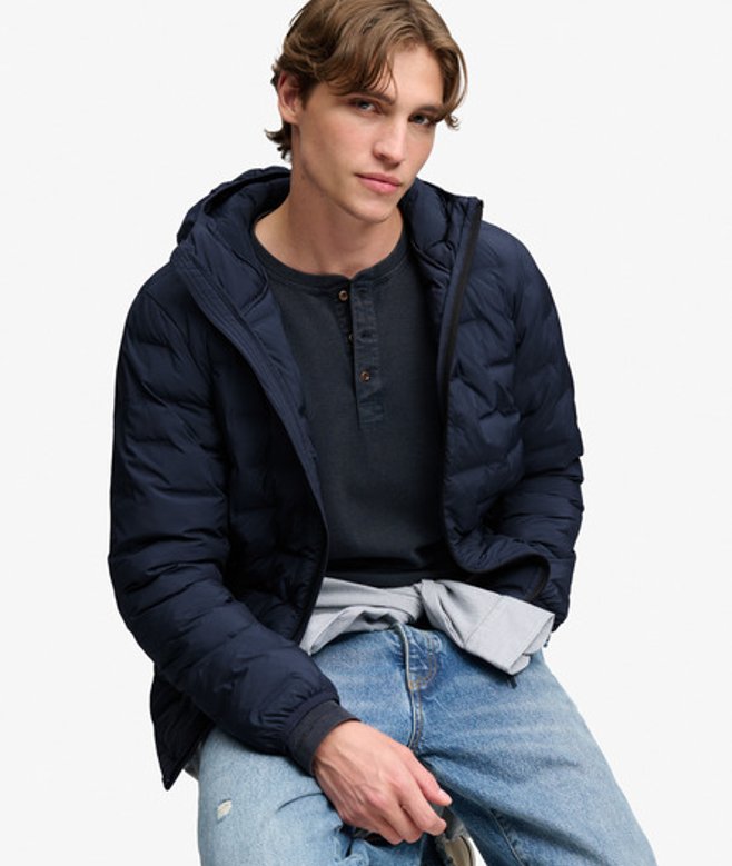 Superdry Herren Hooded Heat Weld Steppjacke mit Lockerer Passform Navy - Größe: L
