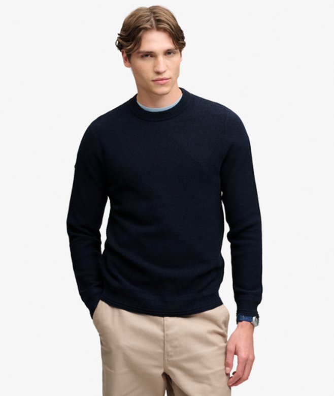 Superdry Herren Pullover mit Strukturstrick Lockerer Passform Navy - Größe: M