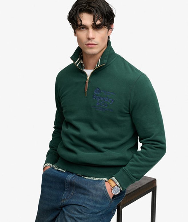 Superdry Herren Grün Vintage Athletic Polohemd mit Logo-Druck, Größe: S